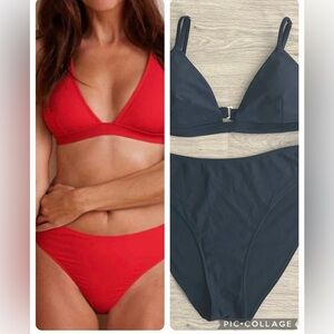 Summersalt High Leg Mid Rise Black Bikini Bottom Size 10 Plunge Top Size…